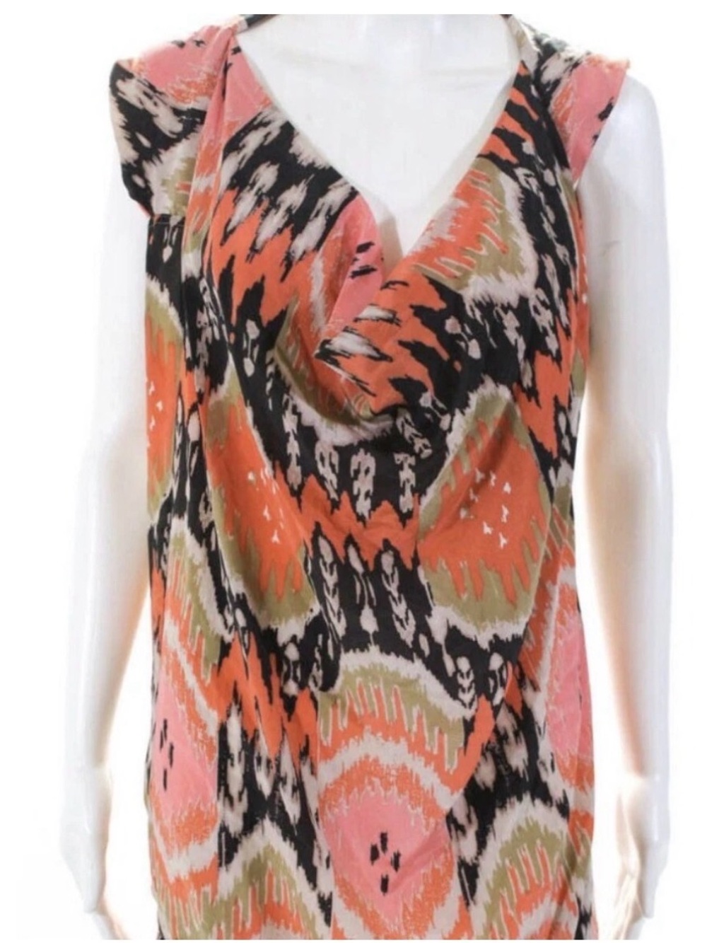 AllSaints Adrian Tunic dress Cowl Dress — Coral, Pink, Olive & Black
